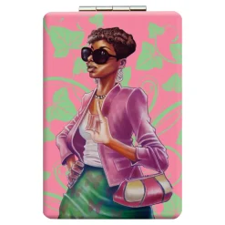 Compact Mirrors^African American Expressions PINK AND GREEN COMPACT POCKET MIRROR