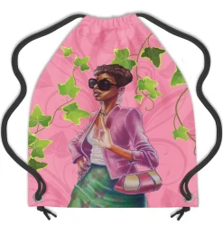 Drawstring Backpacks^African American Expressions Pink and Green Drawsting Backpack