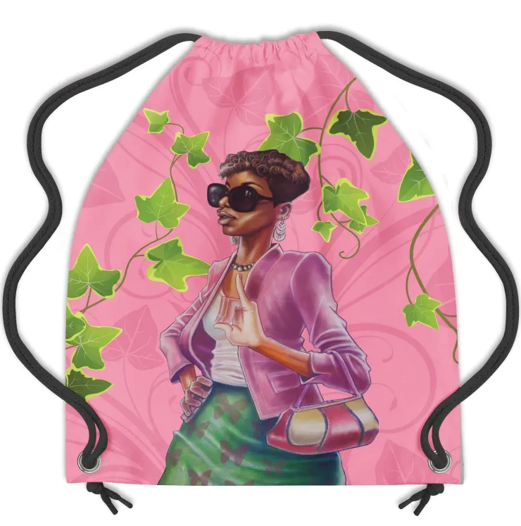 Drawstring Backpacks^African American Expressions Pink and Green Drawsting Backpack