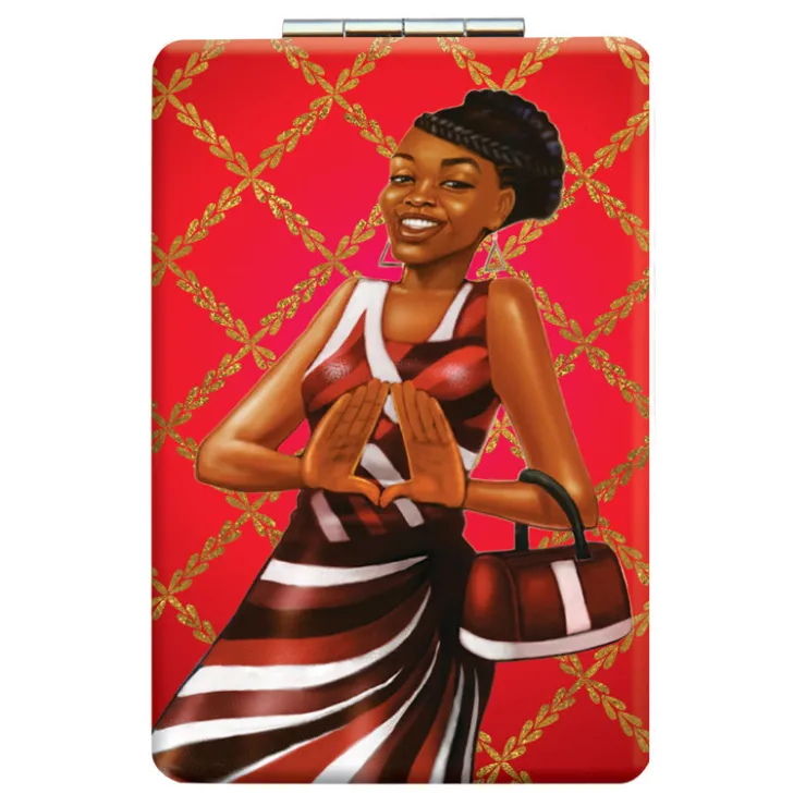 Compact Mirrors^African American Expressions RED AND WHITE COMPACT POCKET MIRROR