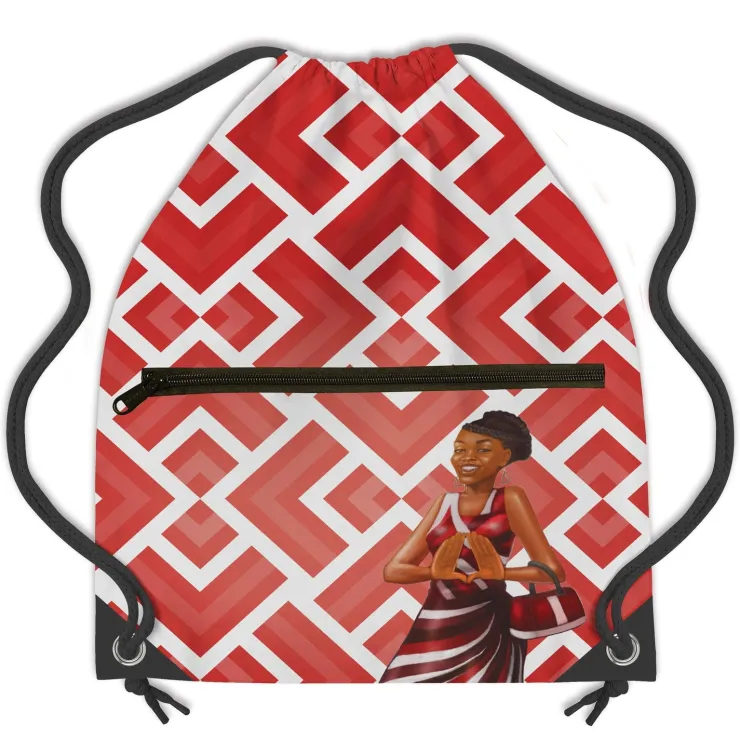 Drawstring Backpacks^African American Expressions Red and White Drawstring Backpack